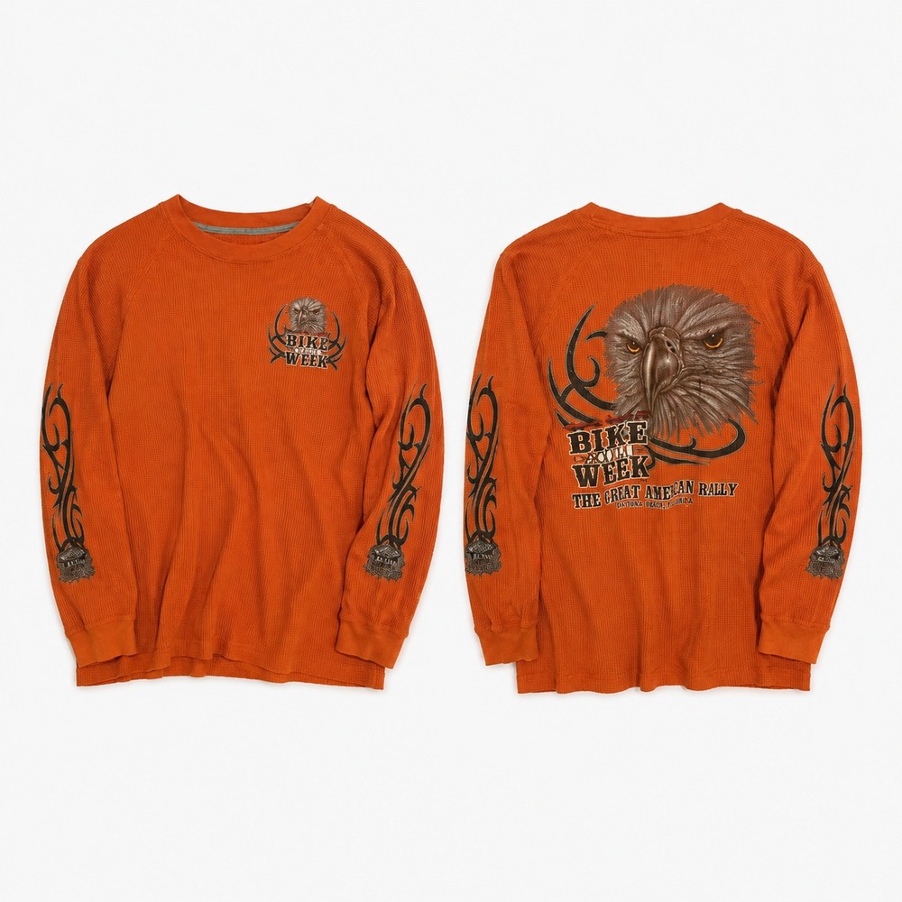 Bike Week 2010 Soffee Thermal Shirt Men's Large Orange Biker Motorcycle Eagle